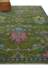 Ready to Ship Green, Blue and Peach Hand Knotted Vibrant Donegal Floral Wool Rug