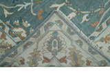 8x10 Hand Knotted Blue and Beige Traditional Vintage Turkish Oushak Antique Wool Rug | TRDCP756810