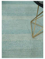 8x10 Hand Knotted Blue and Ivory Modern Geometric Trellis Scandinavian Wool Area Rug | TRDCP931810