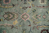 Antique Hand Knotted Green and Pink Traditional Oushak Multi Size Wool Area Rug