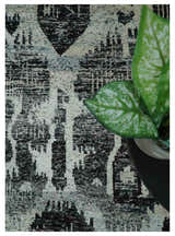 4x6 and 8x10 Hand Knotted Ivory, Charcoal and Brown Antique Persian Style Contemporary Recycled Silk Area Rug | OP46