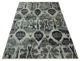 4x6 and 8x10 Hand Knotted Ivory, Charcoal and Brown Antique Persian Style Contemporary Recycled Silk Area Rug | OP46