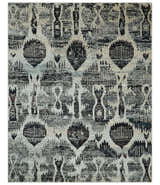 4x6 and 8x10 Hand Knotted Ivory, Charcoal and Brown Antique Persian Style Contemporary Recycled Silk Area Rug | OP46