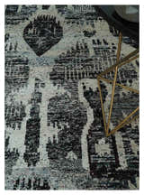 4x6 and 8x10 Hand Knotted Ivory, Charcoal and Brown Antique Persian Style Contemporary Recycled Silk Area Rug | OP46