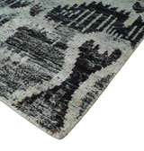 4x6 and 8x10 Hand Knotted Ivory, Charcoal and Brown Antique Persian Style Contemporary Recycled Silk Area Rug | OP46
