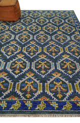 Hand Knotted Blue, Gold and Moss Green Vintage Style Custom Made wool Area Rug