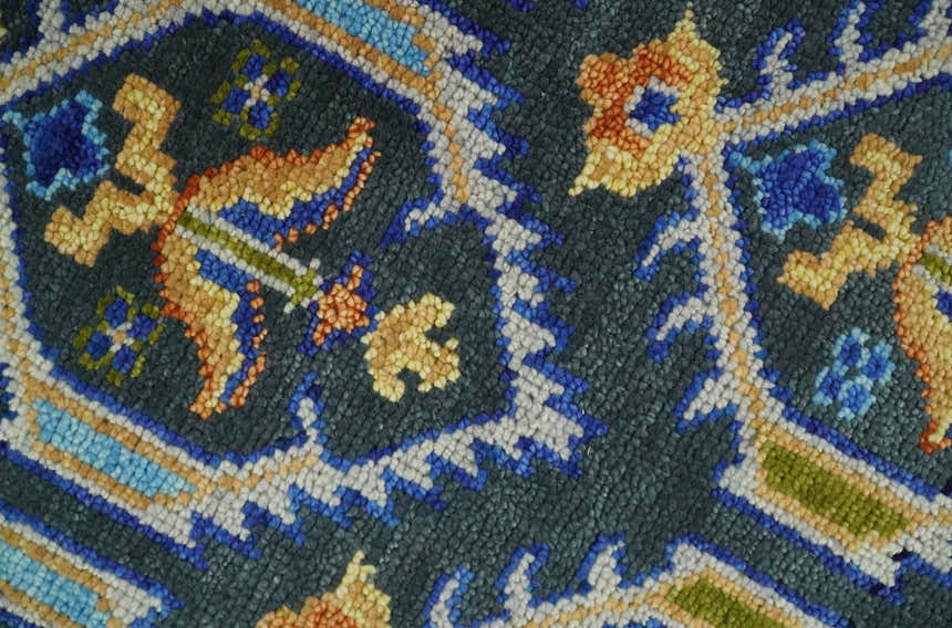 Hand Knotted Blue, Gold and Moss Green Vintage Style Custom Made wool Area Rug