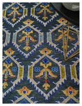 Hand Knotted Blue, Gold and Moss Green Vintage Style Custom Made wool Area Rug