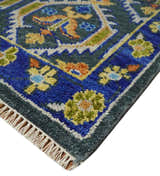 Hand Knotted Blue, Gold and Moss Green Vintage Style Custom Made wool Area Rug