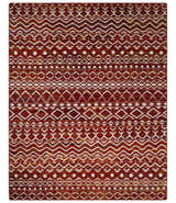 8x10 Hand Knotted Rust, Gold and White Modern Contemporary Southwestern Tribal Trellis Recycled Silk Area Rug