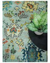 Vibrant Colorful Aqua, Ivory, Gold and Rust Hand Knotted Traditional Oushak Multi Size wool Area Rug