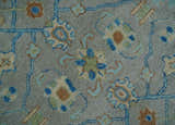 8x10 Hand Tufted Gray, Beige and Accent Blue Traditional Herati Design Wool Rug