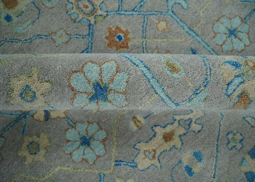 8x10 Hand Tufted Gray, Beige and Accent Blue Traditional Herati Design Wool Rug