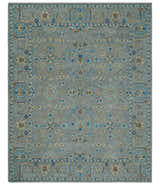 8x10 Hand Tufted Gray, Beige and Accent Blue Traditional Herati Design Wool Rug
