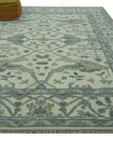 Richmond Custom Made Ivory and Olive Hand Knotted Oushak Wool Rug