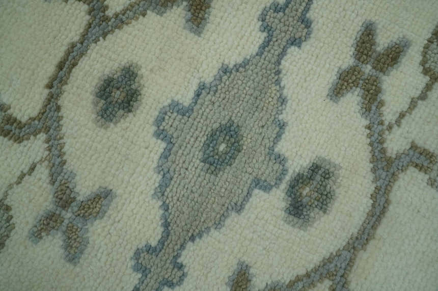 Richmond Custom Made Ivory and Olive Hand Knotted Oushak Wool Rug