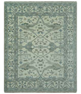 Richmond Custom Made Ivory and Olive Hand Knotted Oushak Wool Rug