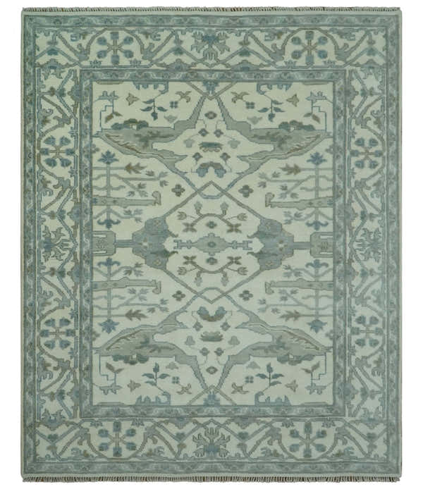 Richmond Custom Made Ivory and Olive Hand Knotted Oushak Wool Rug