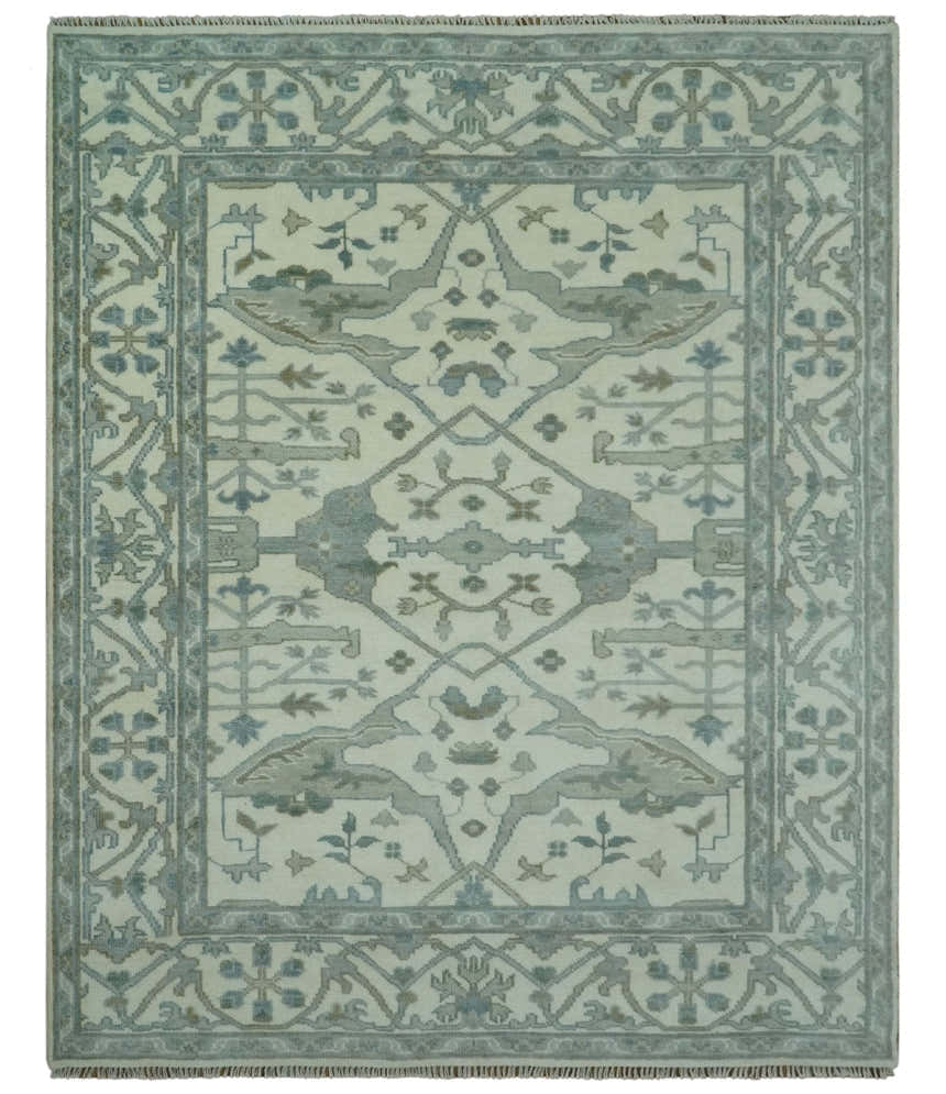 Richmond Custom Made Ivory and Olive Hand Knotted Oushak Wool Rug