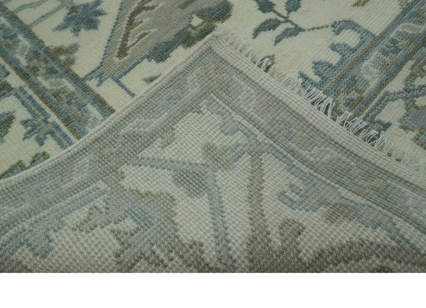 Richmond Custom Made Ivory and Olive Hand Knotted Oushak Wool Rug