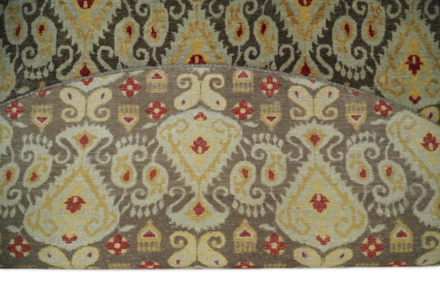 8x8 Round Fine Hand Knotted Brown and Beige Traditional Vintage Persian Style Antique Wool Rug | AGR48