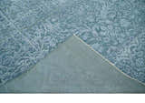 8x9.7 Blue Antique Style, Distressed Finish Hand Carved Traditional Medalian Hand Knotted Wool and Silk Rug