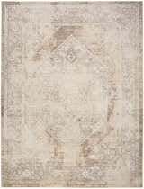 Close-up of Nourison Astra Beige Vintage Rug. Machine-made polyester rug with distressed vintage design.