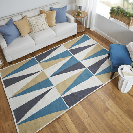 Feizy Clare Transitional Geometric - Blue/Gold/Ivory Area Rug - Clearance