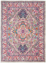Detailed Nourison Passion Light Grey Pink Bohemian Indoor Area Rug with floral, geometric pattern.