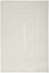 Close-up of Calvin Klein CK024 Irradiant Ivory rug. Modern design with concentric rectangles and subtle texture.