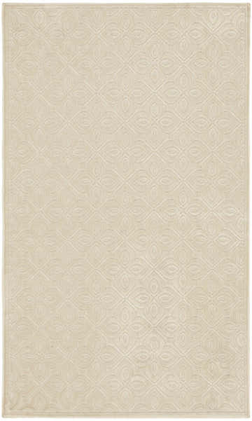 Close-up of the Nourison Charm Ivory rug showing its contemporary diamond and floral pattern and subtle texture.