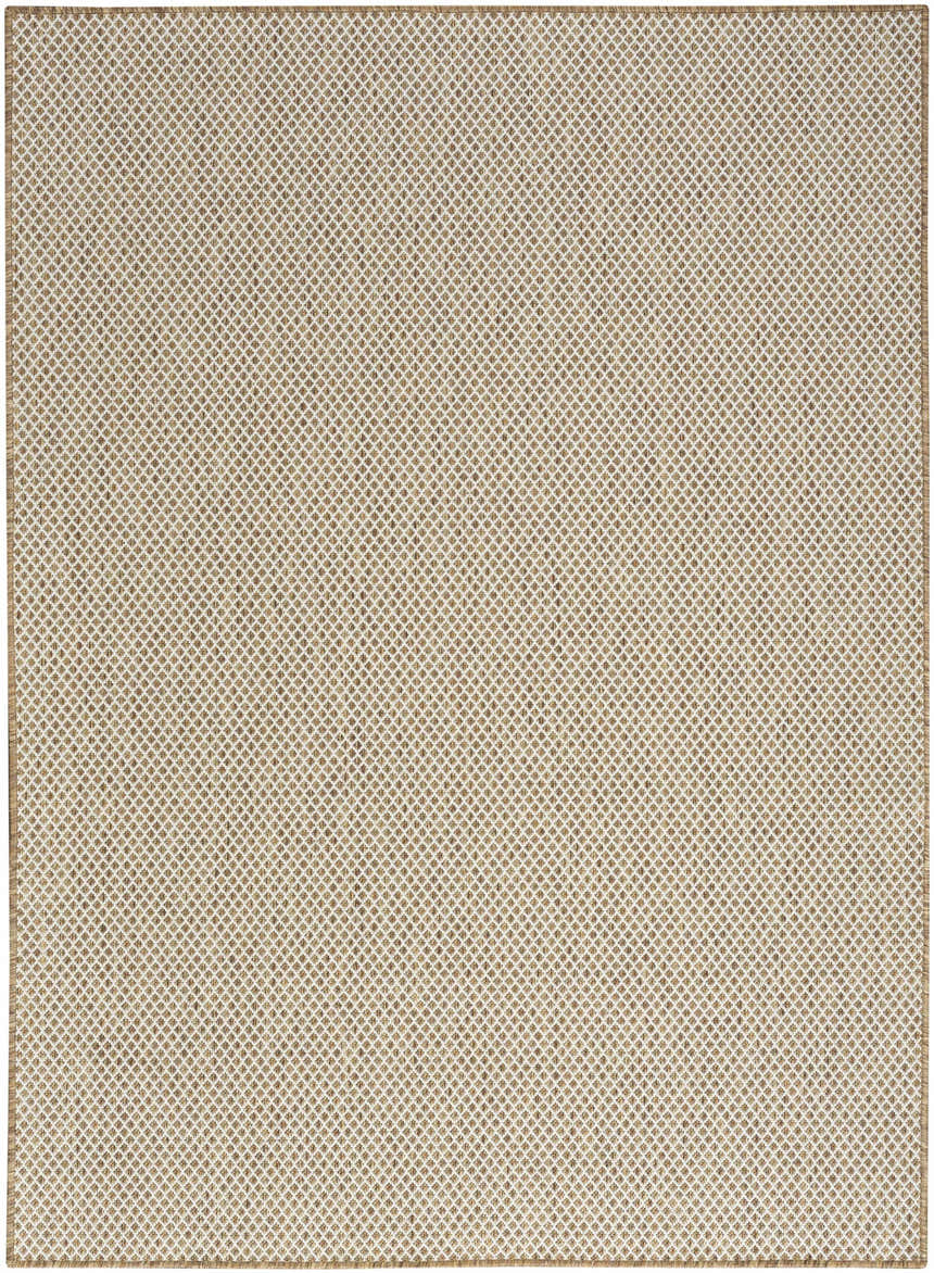 Close-up of the Nourison Courtyard Jute Ivory rug, showcasing its diamond pattern and textured weave in chestnut and ivory hues.