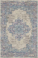 Close-up of the Nourison Grafix Ivory Pink Vintage Area Rug, featuring a distressed floral medallion pattern.