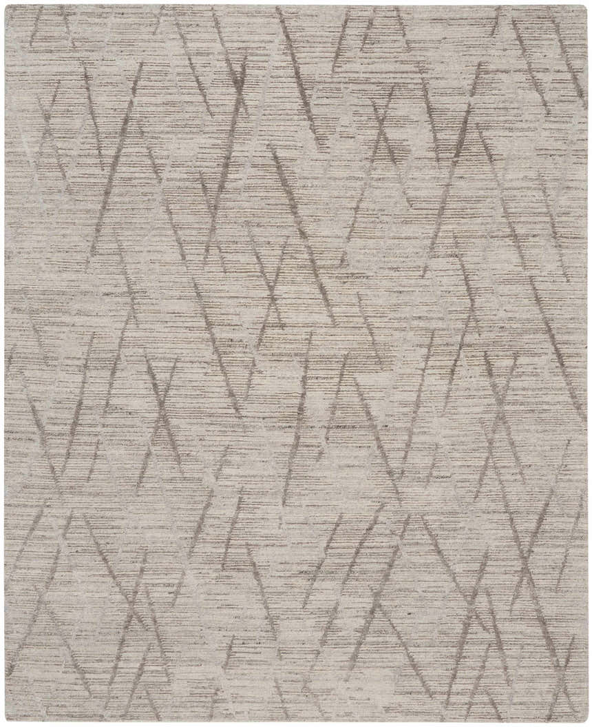 Close-up of the Nourison OCEAN Stone Modern Indoor Area Rug, sandstone color with geometric line pattern.
