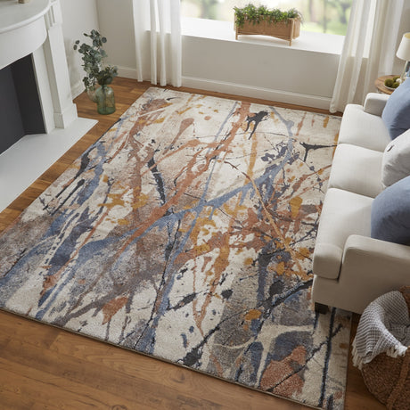 Feizy Gilmore Modern Watercolor - Blue/Orange/Gray Area Rug