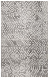 Close-up of Feizy Asher Gray and White rug. Transitional style with a distressed diamond and geometric pattern. Design-Rectangle-281