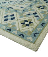 Ivory, Blue and Olive Traditional Mamluk design Custom Made wool area Rug