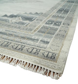 Natural Wool Hand Knotted Ivory and Gray Traditional Multi size wool Area Rug, Kids, Living Room and Bedroom Rug