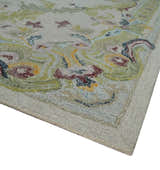 Ivory and Green Custom Made French Design Aubusson Hand Tufted Wool Area Rug