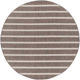 Round Nourison Positano Natural Ivory rug with chestnut brown stripes. Modern style.