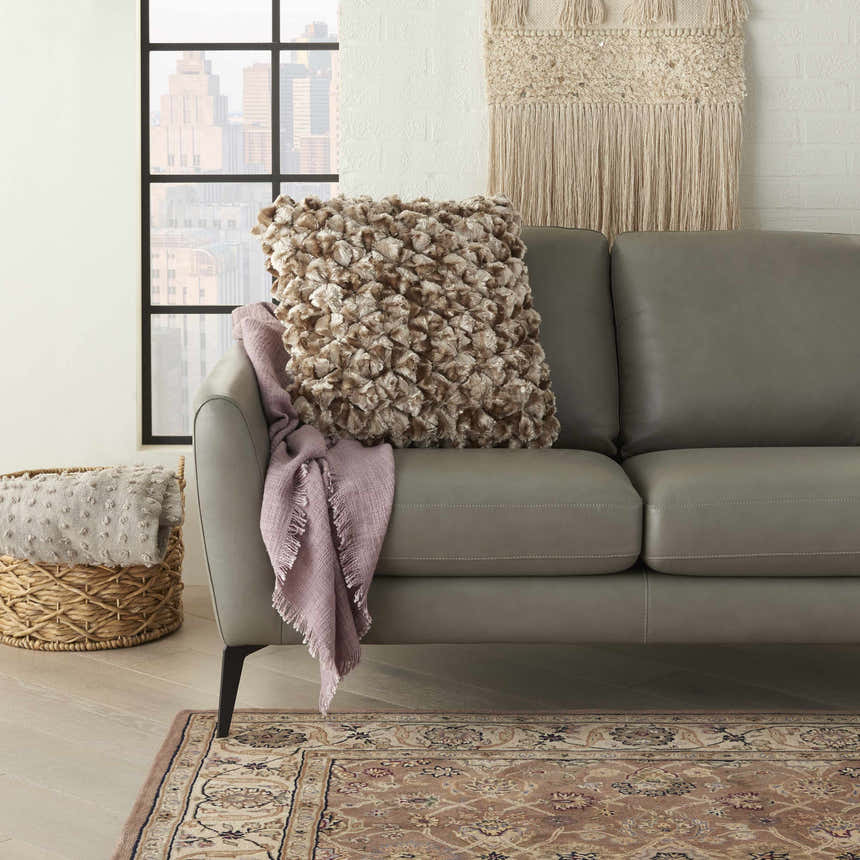 Mina Victory Sofia Velvet Shimmer Poms Beige Indoor Throw Pillow - Clearance