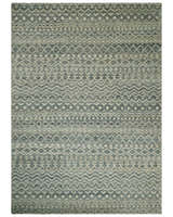 Hand Knotted Blue, Beige and Camel Modern Contemporary Southwestern Tribal Trellis Recycled Silk Area Rug