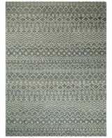 Hand Knotted Blue, Beige and Camel Modern Contemporary Southwestern Tribal Trellis Recycled Silk Area Rug