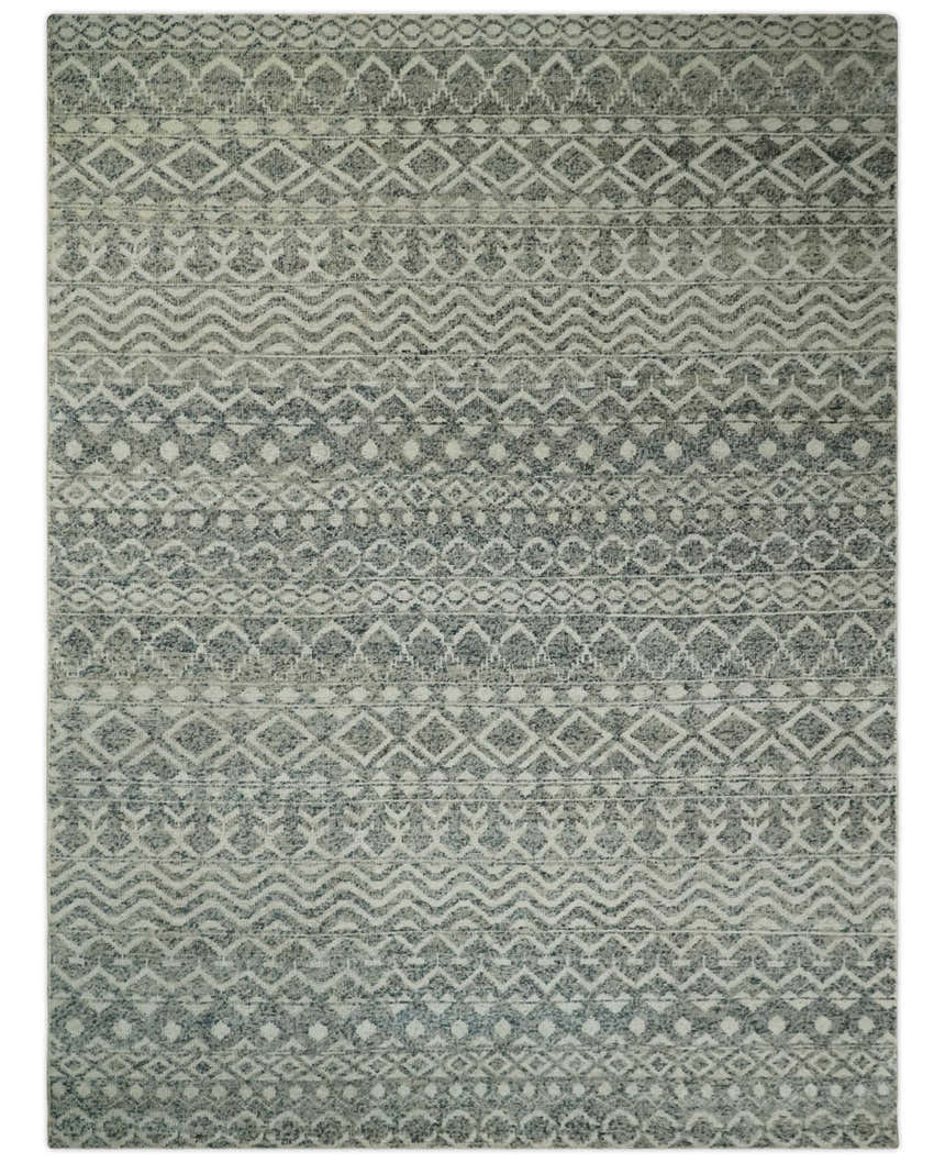 Hand Knotted Blue, Beige and Camel Modern Contemporary Southwestern Tribal Trellis Recycled Silk Area Rug