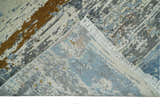 9x12 Fine Hand Knotted Ivory and Blue Modern Abstract Style Antique Wool and Silk Area Rug | AGR22
