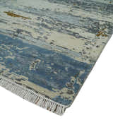9x12 Fine Hand Knotted Ivory and Blue Modern Abstract Style Antique Wool and Silk Area Rug | AGR22