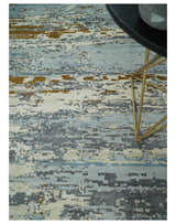 9x12 Fine Hand Knotted Ivory and Blue Modern Abstract Style Antique Wool and Silk Area Rug | AGR22