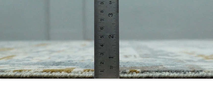 9x12 Fine Hand Knotted Ivory and Blue Modern Abstract Style Antique Wool and Silk Area Rug | AGR22