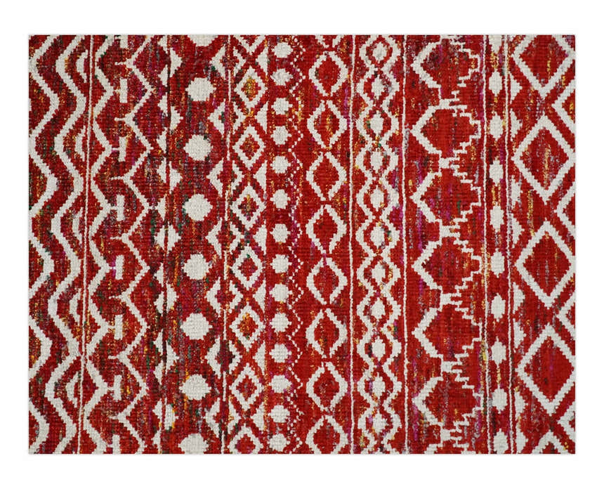 4x6 and 9x12 Hand Knotted Rust and White Modern Contemporary Southwestern Tribal Trellis Recycled Silk Area Rug | OP7