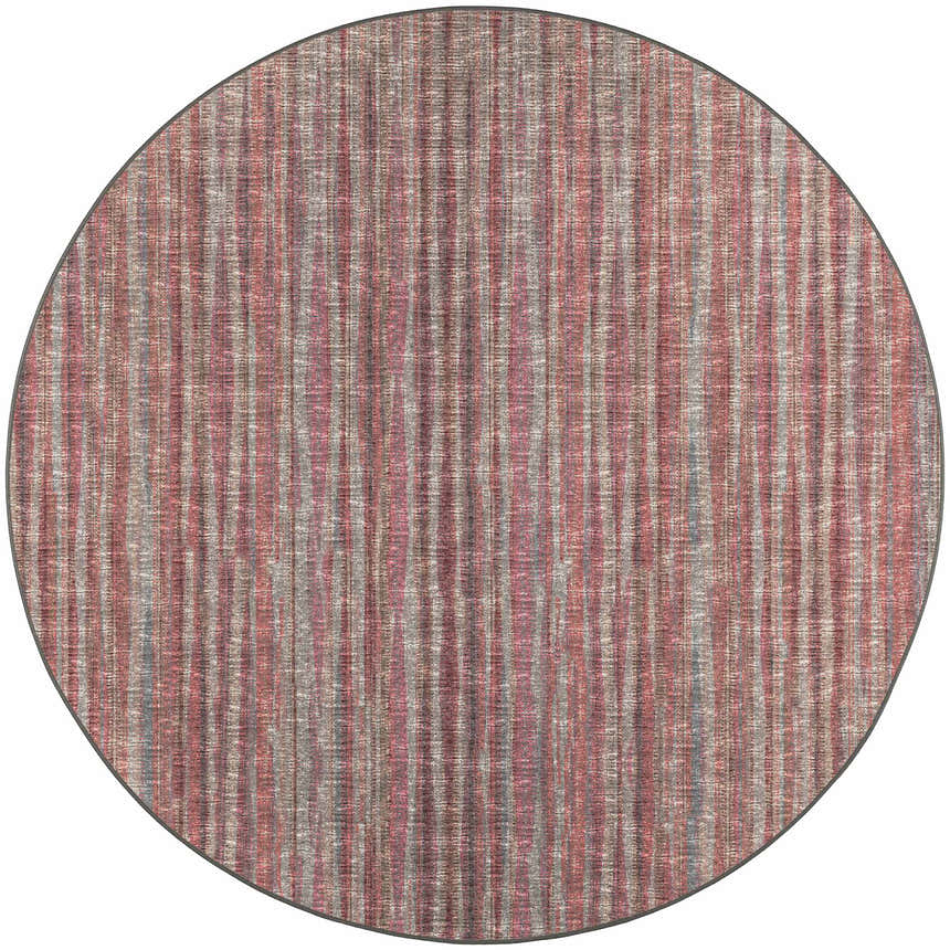 Round Dalyn Amador AA1 Blush Area Rug with a striped pattern in blush pink, beige, and taupe.
